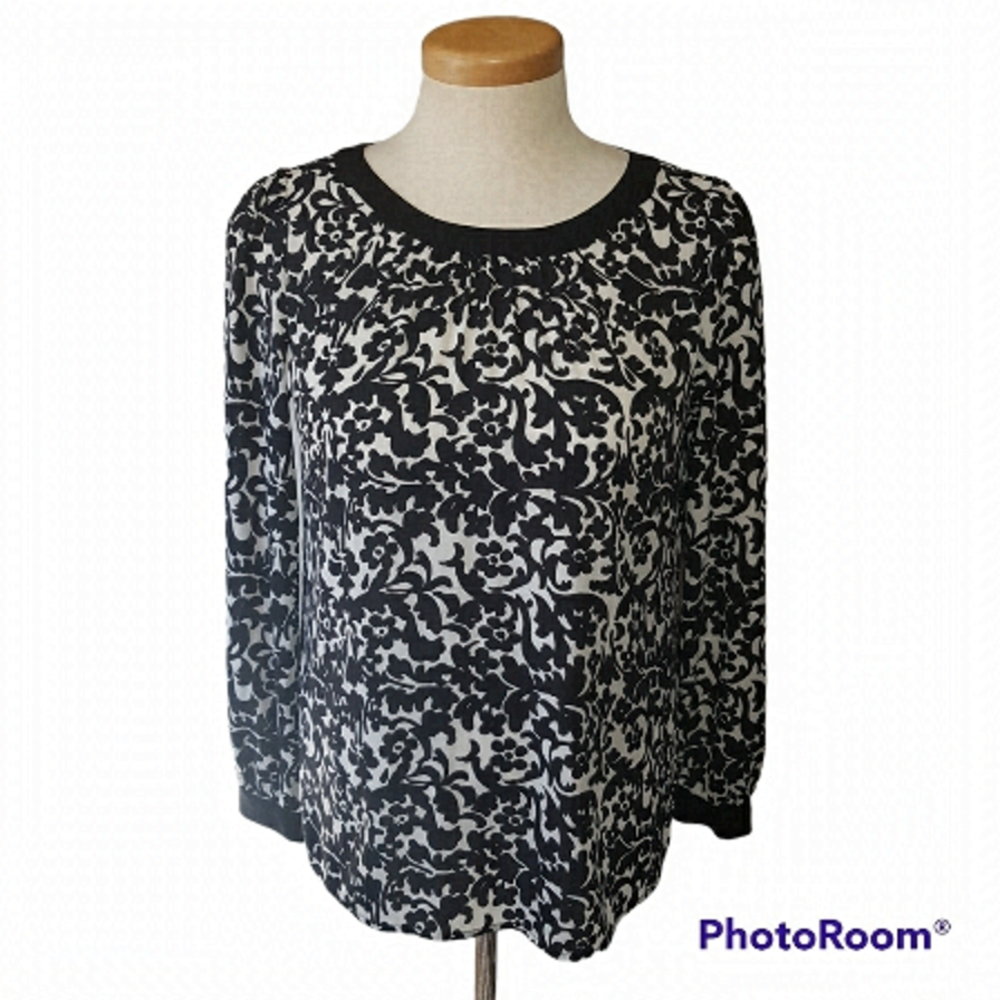 Ann Taylor Loft Semi Sheer Floral Long Sleeve Blouse